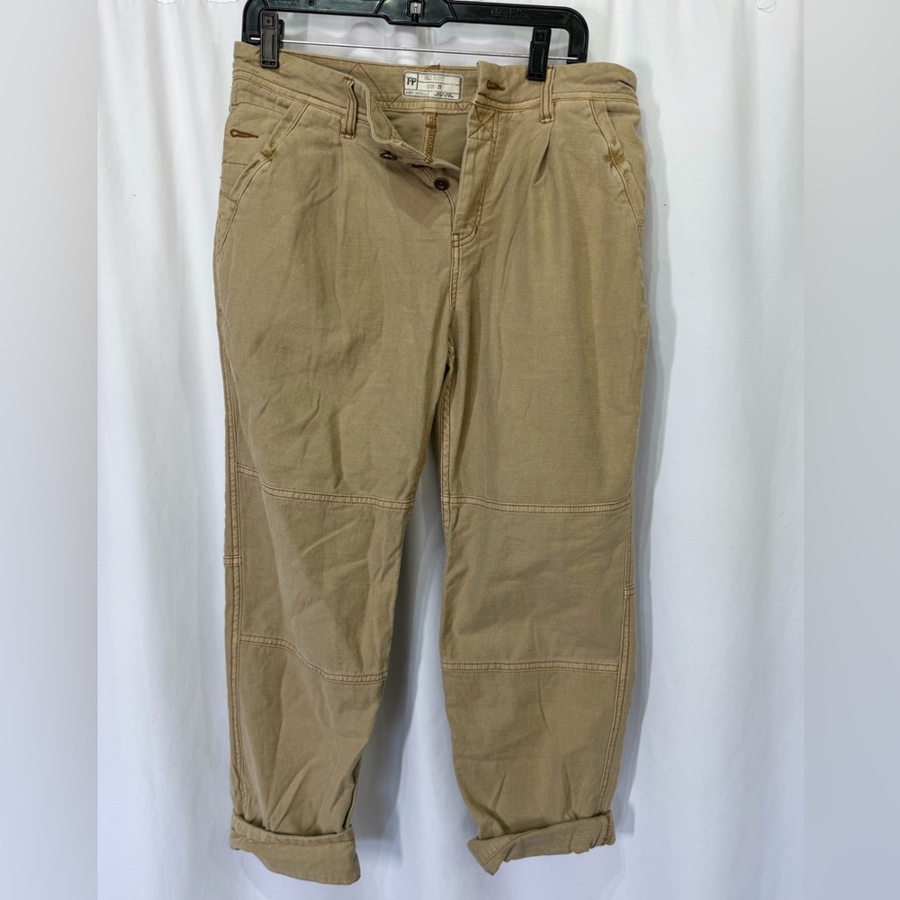 Free People Tan Cropped Utility Pants